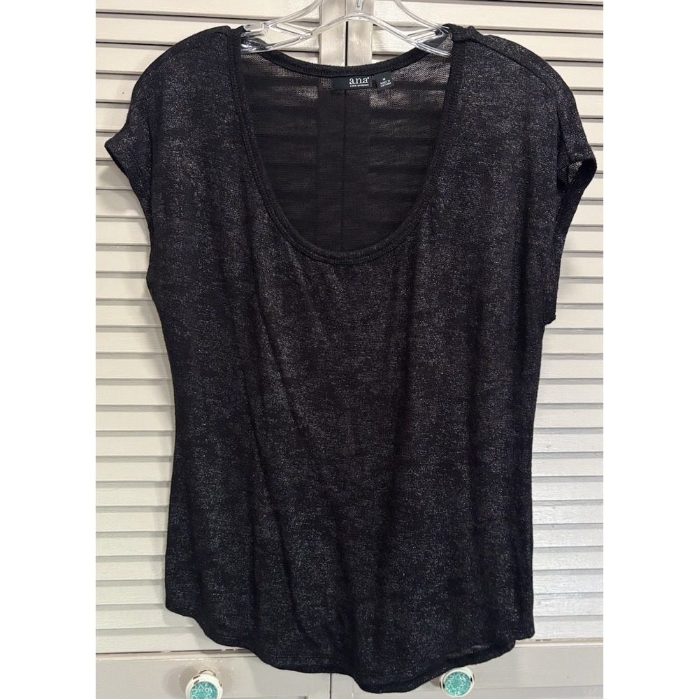 Ana Black Sparkle Scoop Neck Size‎ M Short Cap Sleeve Top Soft
